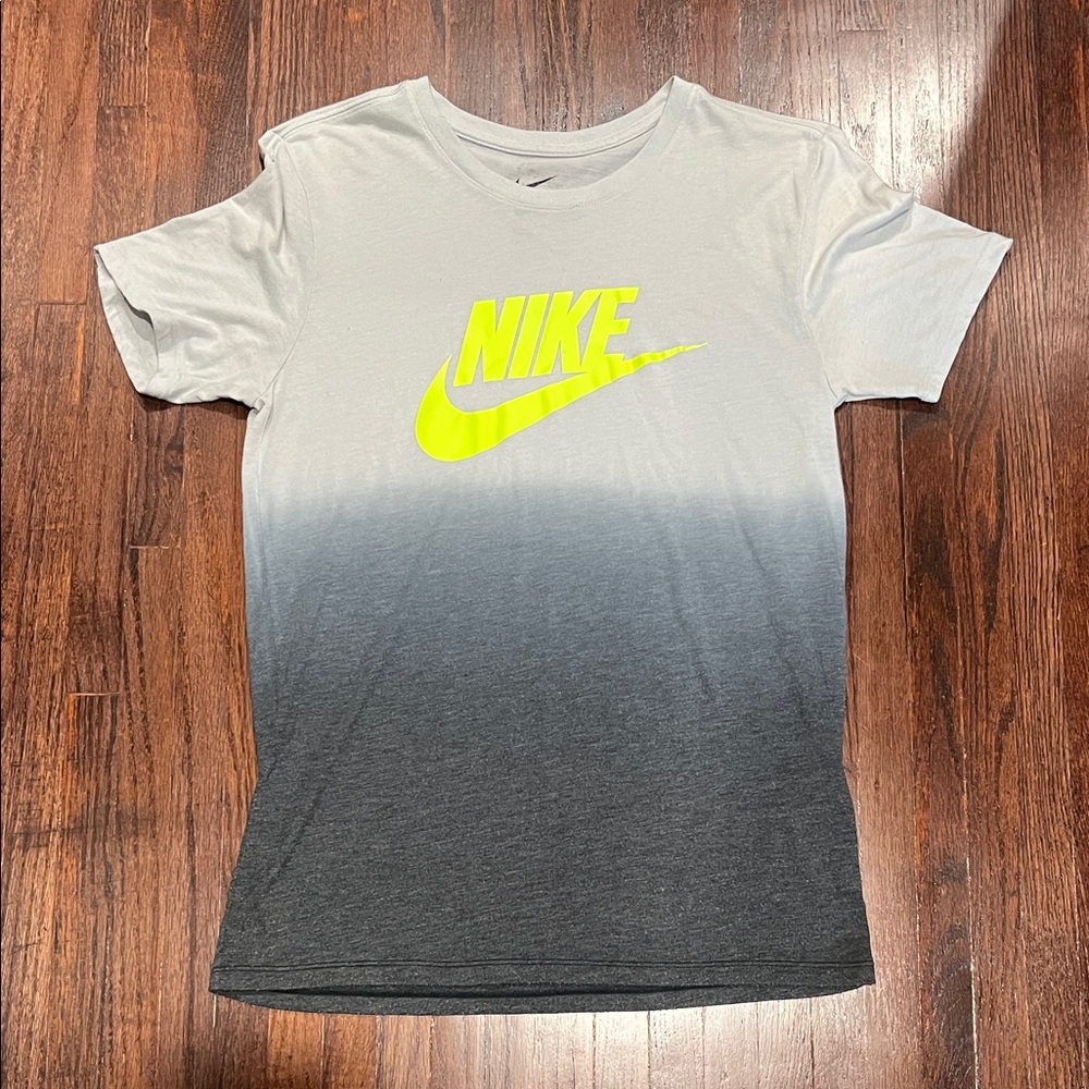 Nike Gray Gradient Tee with Neon Yellow Logo